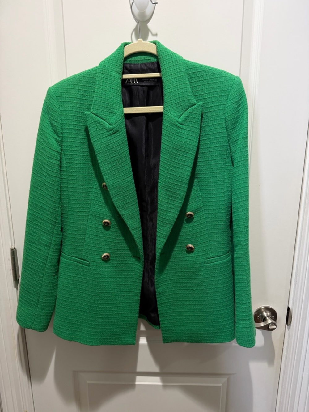 Zara Emerald Green Double-Breasted Blazer with Gold Buttons Size S